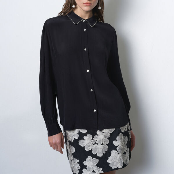 LIZZY CREPE LS SHIRT, black, French Connection