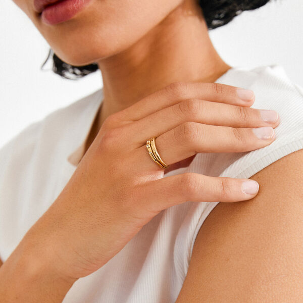 FIRE ring 2-i-1 sett, gullbelagt, Pilgrim