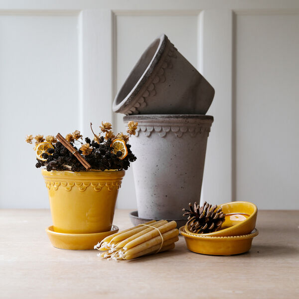 K&oslash;benhavner GLAZED krukke med underfat, amber yellow, Bergs Potter