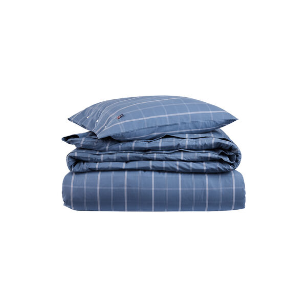 Checked Cotton Poplin senget&oslash;y, misty blue/white, Lexington