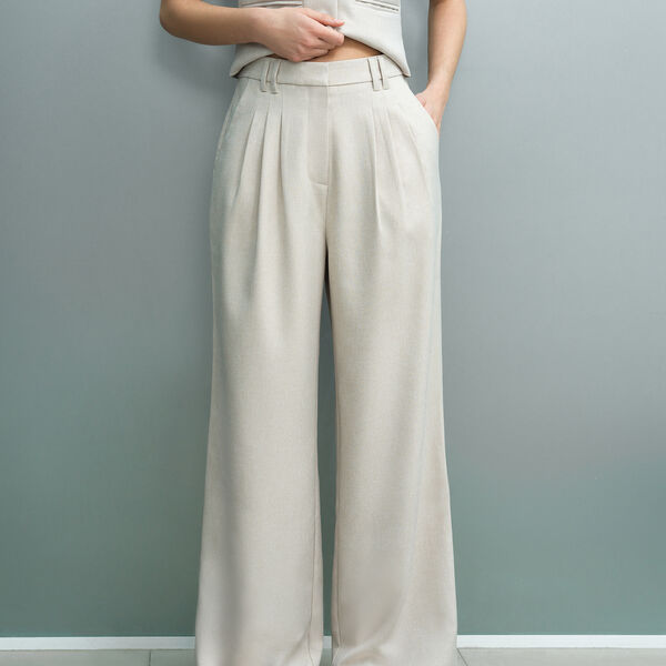 MISHA SUITING PLEATED WIDE LEG TROUSER, stone neutral, French Connection