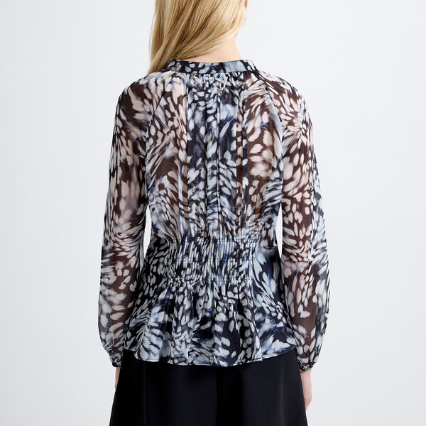 EMINA CHIFFON ALLEGRA LONG SLEEVE TOP, charcoal multi, French Connection