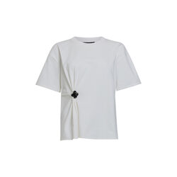RALLIE FLOWER TRIM CINCHED T SHIRT, linen white, French Connection