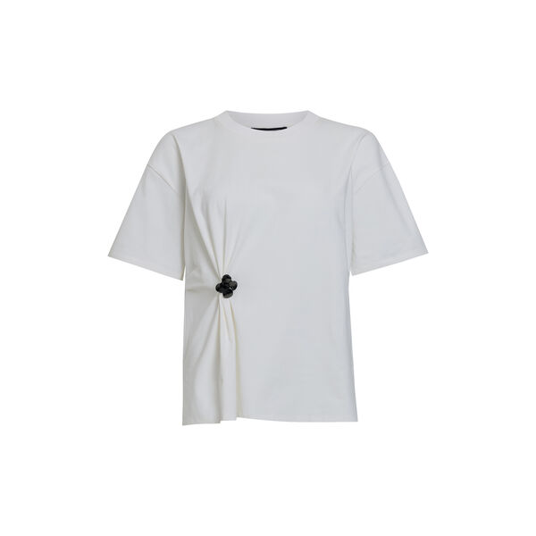 RALLIE FLOWER TRIM CINCHED T SHIRT, linen white, French Connection