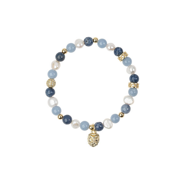 Stone/Pearl Bead armb&aring;nd 6 mm m/Charm, blue mix, DARK department