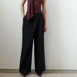 Junis Black Asymmetric Wide Leg Trousers, black, French Connection