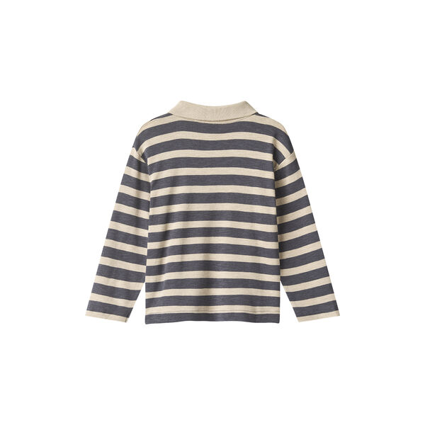 Polo Shirt L/S Fred, 1309 greyblue stripe, Wheat