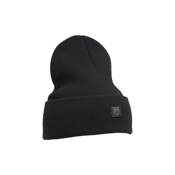 Double layer wool beanie, black jet, KnowledgeCotton Apparel 