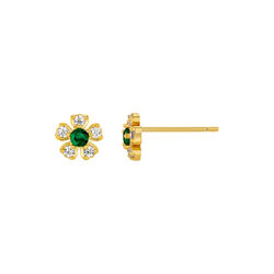 Emerald Flower Stud Earring, pale gold, Orelia