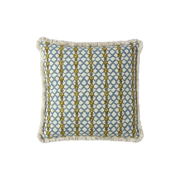 Anniken spring stripe fringe pute 50X50, yellow/blue, Kitty Sablu