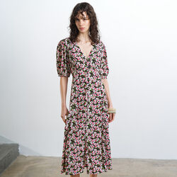 MOLLY LIZZIE ECO PUFF SLEEVE TEA DRESS, black multi, French Connection