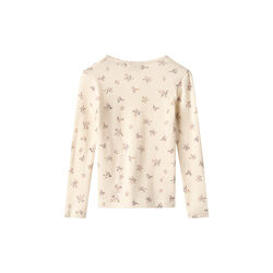 Wool T-Shirt L/S Alfie, 3130 eggshell flowers, Wheat