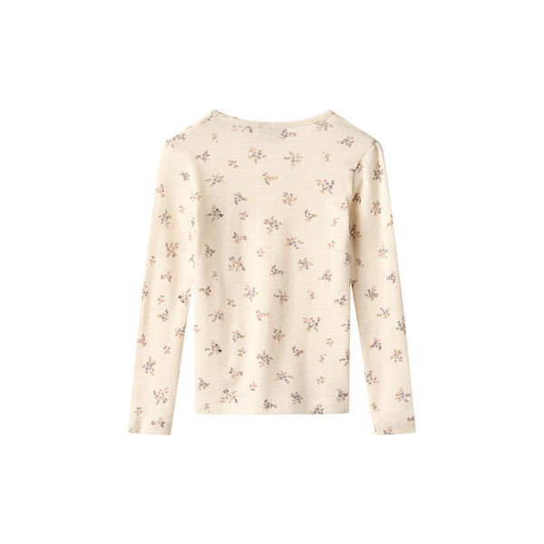 Wool T-Shirt L/S Alfie, 3130 eggshell flowers, Wheat