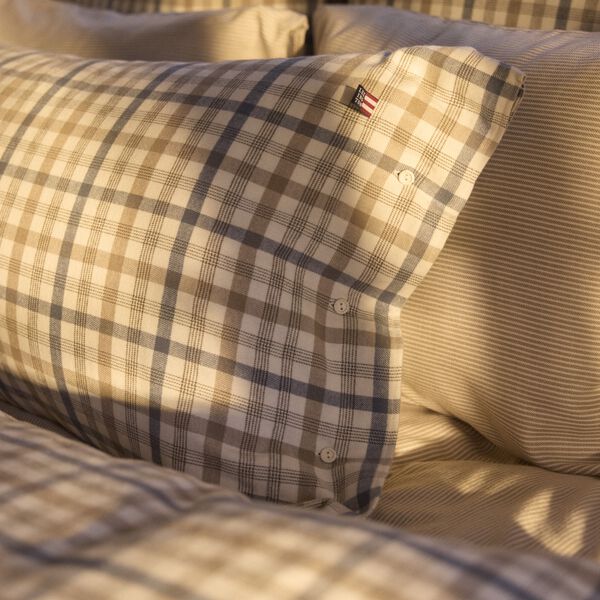 Cotton Flannel Putetrekk, misty blue/beige/white, Lexington