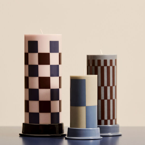Column stearinlys, light pink/bordeaux/dark blue check, HAY