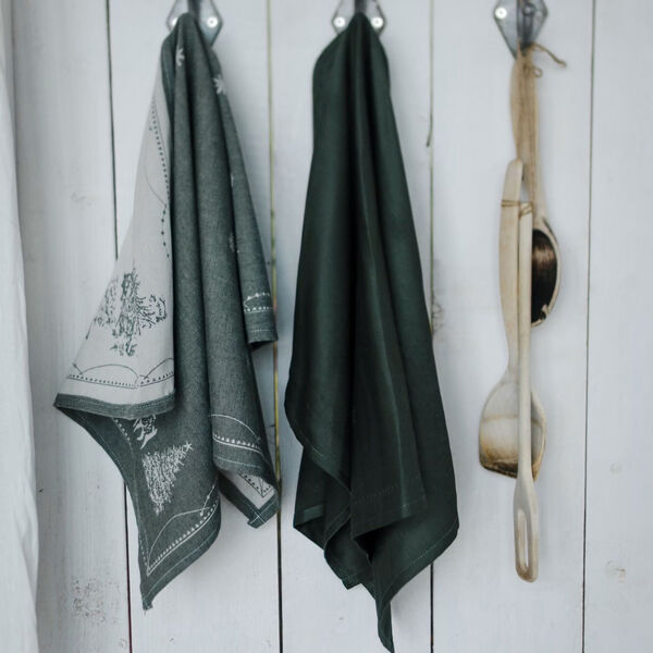 Julemorgen damask kjøkkenhåndkle 50x70 cm, hvit /grønn, Wik & Walsøe