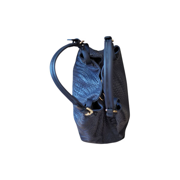 Stor flettet skinnveske, m&oslash;rkebl&aring;, 7 DAYS