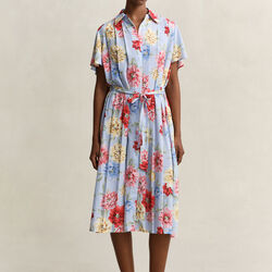 FLORAL PRINT PLEATED SHIRT DRESS, light blue, Gant