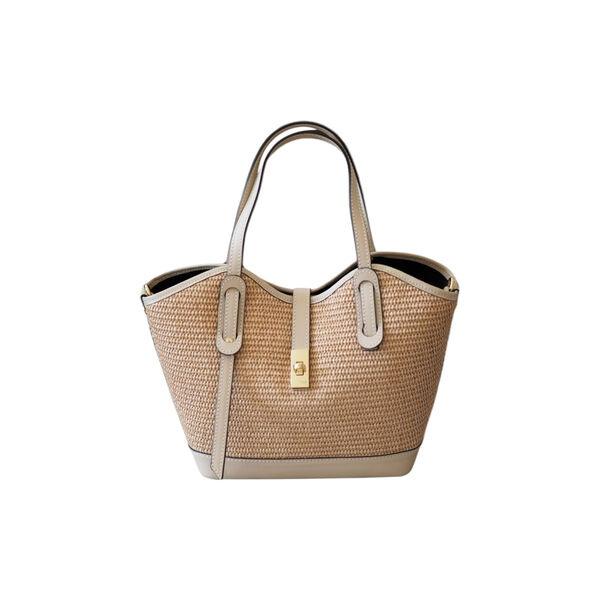 Raffia veske med skinndetaljer, beige, 7 DAYS