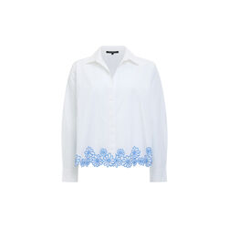 CAMBRIA COTTON FLORAL EMBROIDERED HEM SHIRT, linen white/azure blue, French Connection