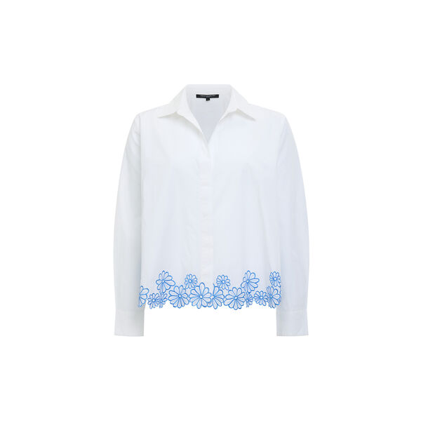 CAMBRIA COTTON FLORAL EMBROIDERED HEM SHIRT, linen white/azure blue, French Connection
