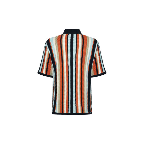 Loose short sleeve striped knitted shirt - Regenerative Organic Certified™ - GOTS/Vegan, blue stripe Loose short sleeve striped knitted shirt - Regenerative Organic Certified™ - GOTS/Vegan, blue stripe, KnowledgeCotton Apparel