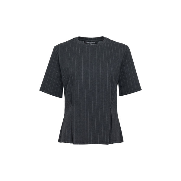 SARAI PINSTRIPE PLEAT T-SHIRT, grey / white, French Connection