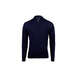 Halv zip kabelstrikk, navy, Stenströms