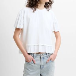 Rallie Plisse Trim Tee Shirt, linen white, French Connection