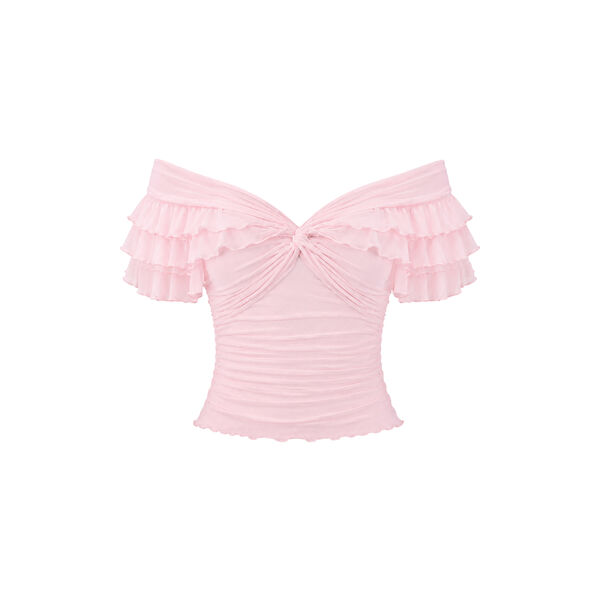 Juliette Ruffle offshoulder top, baby pink, N&uacute;noo