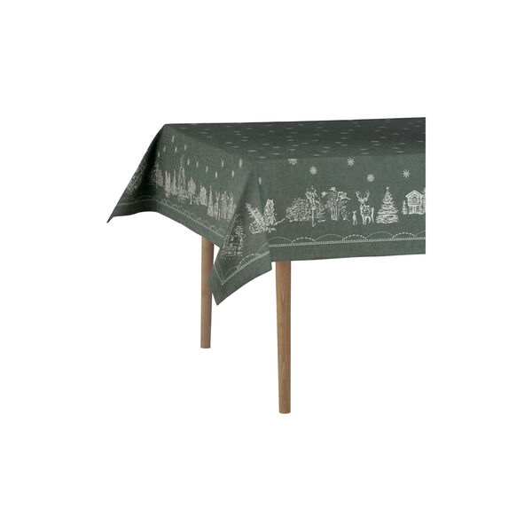Julemorgen damaskduk 140x340 cm, hvit/grønn Julemorgen damaskduk 140x340 cm, hvit/grønn, Wik & Walsøe