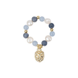 Stone/Pearl Bead Ring 4 mm m/Charm, blue mix, DARK department