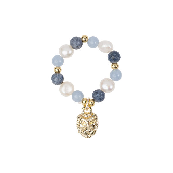 Stone/Pearl Bead Ring 4 mm m/Charm, blue mix, DARK department