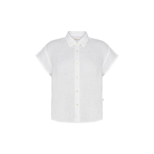 ASTER fold up short sleeve linen shirt - GOTS/Vegan, bright white ASTER fold up short sleeve linen shirt - GOTS/Vegan, bright white, KnowledgeCotton Apparel