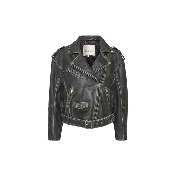 MWGilo Leather Jacket, medium grey retro wash, My Essential Wardrobe