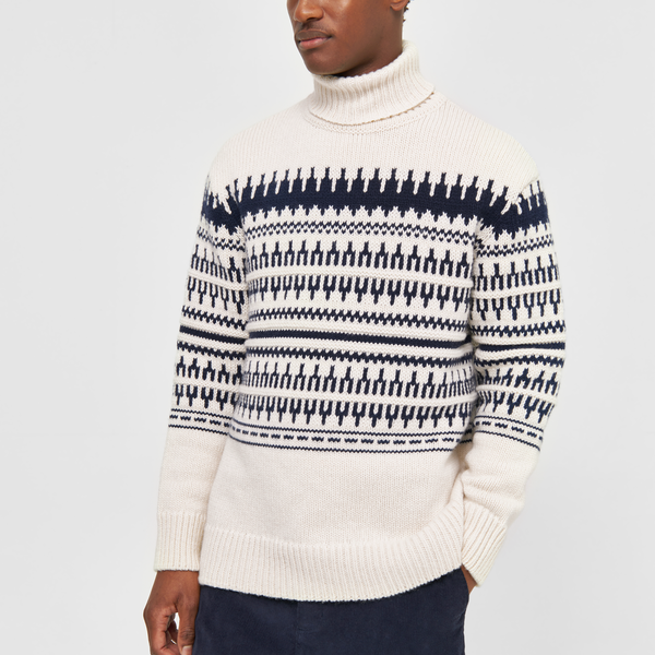 Knitted pattern roll neck, beige stripe, KnowledgeCotton Apparel 