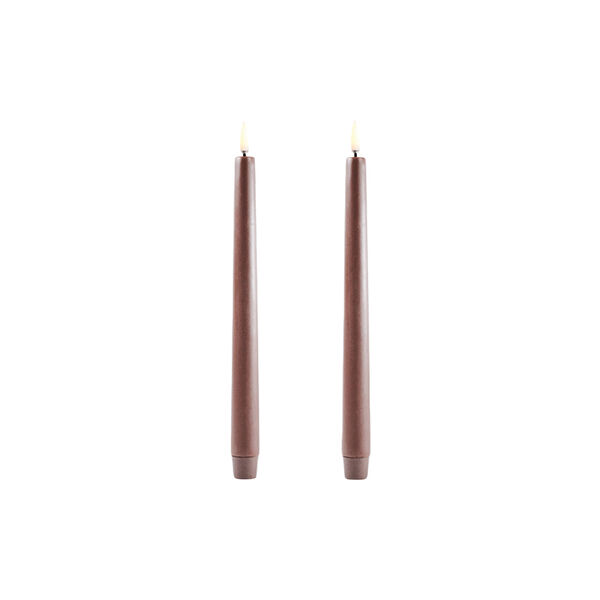 LED taper candle, Brown, Smooth, 2-pack, 2,3x25 cm, Uyuni Lighting