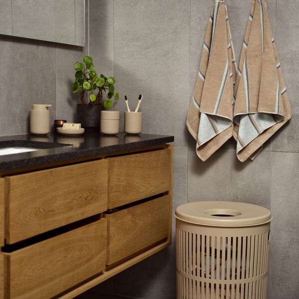 Sauna h&aring;ndkle, camel/ice blue/olive green, Zone Denmark