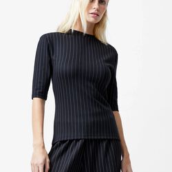 REGINA JERSEY SHOULDER PAD TEE, black/white, French Connection