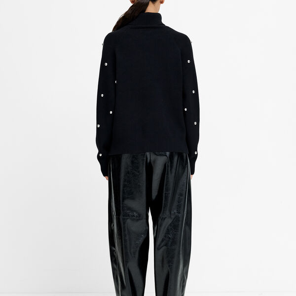 Elna Black Studded Roll Neck Jumper, black, French Connection