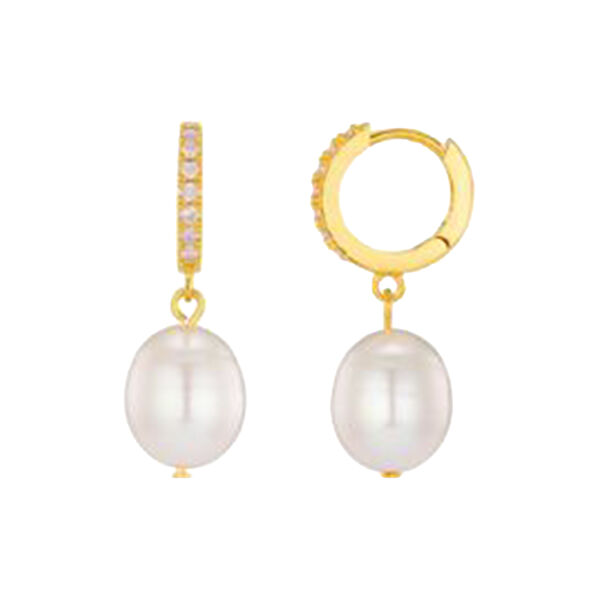 Pearl Drop & RWO Hoop Earring, pale gold, Orelia
