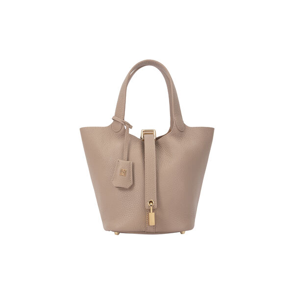 Leather Bucket Bag Mini, dark sand, DARK department