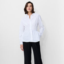 CAMBRIA COTTON SMOCKED SHIRT, linen white, French Connection