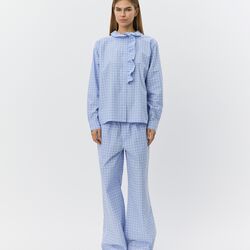 JordenSW Check Wide Leg Trousers, blue, Sofie Schnoor