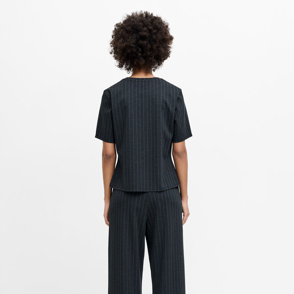 SARAI PINSTRIPE PLEAT T-SHIRT, grey / white, French Connection
