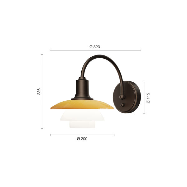 PH 2/2 Vegglampe Centenary Edition, amber/opal white, Louis Poulsen