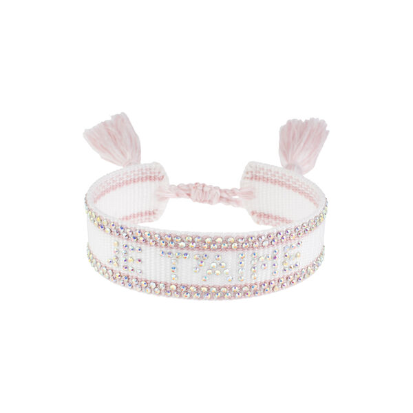 Woven Friendship armb&aring;nd m/Crystals, je t'aime white w/light rose, DARK department