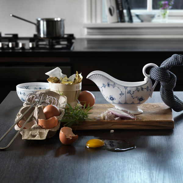 Musselmalt Riflet sausebåt, Royal Copenhagen