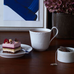 Hvit Riflet halvblonde kopp med hank, Royal Copenhagen