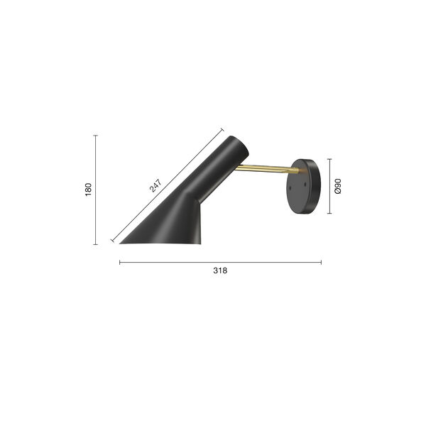 AJ vegglampe, brass/black, Louis Poulsen